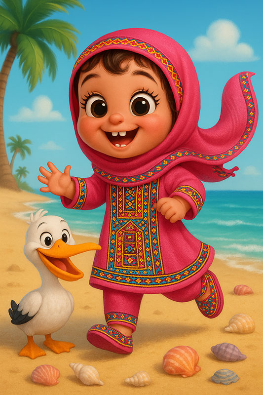 تصویرسازی دختربچه خوشحال با لباس بندری